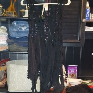 Chic Black Crochet Swim Coverup